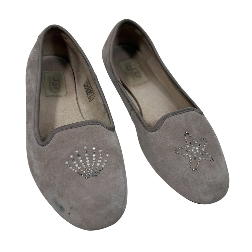 UGG Womens 7 Slip On Flats Shoes Seashell Beach Starfish Suede Rhinestone Gems